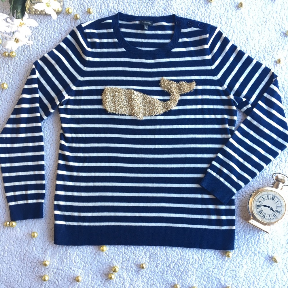 Talbots • Blue Striped Sweater Glitter Whale
